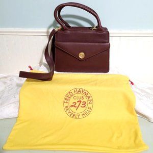NEW Fred Hayman Club 273 Beverly Hills Rust 100% Leather Hand Bag Purse Top Zip